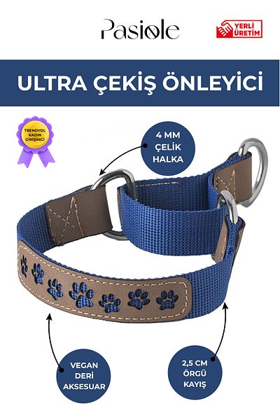 pasiole Anti-Traction Leash Choke |   Leather Front Face with Paw Print Detail |   Dog Collar