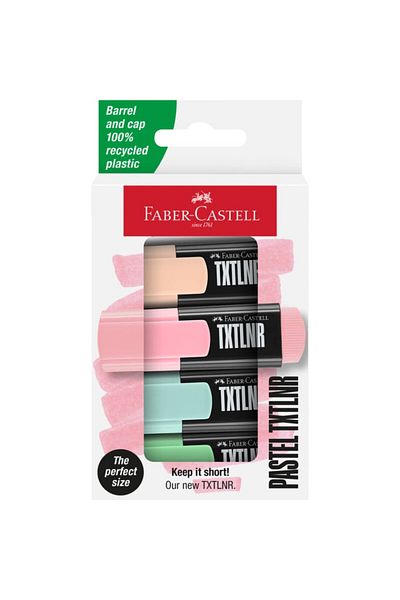 OEM Faber Castell Mini, Pastel Highlighter Set, 4‑Pack, Chisel Tip 1‑5 mm, Water‑Based Ink