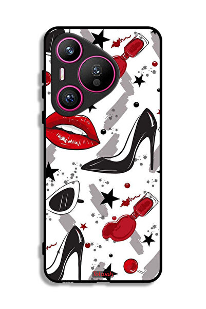 Tolwak غطاء حماية لهاتف هواوي بيورا 70 برسومات أحمر الشفاه والأحذية