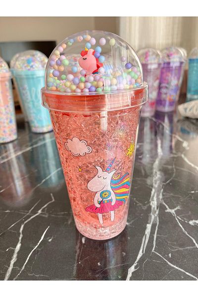 EMKSHOP Colorful Lighted Large Cup with Straw Double Layer 3 Mode Lighted