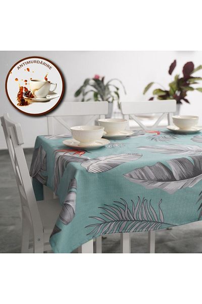 Pucioasa Teflon-coated cotton tablecloth, 120x160cm, tropical leaves