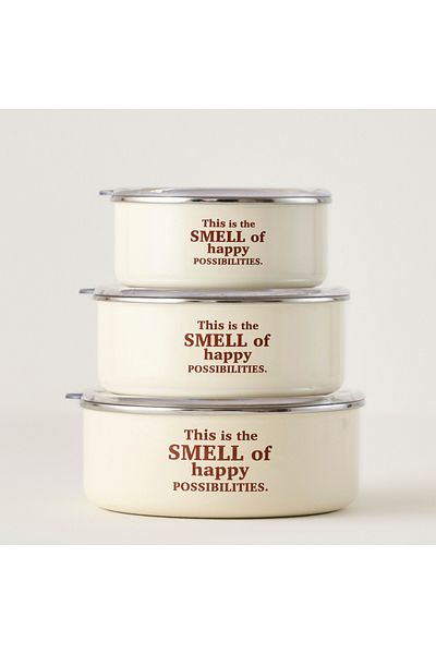 Bella Maison Cozy 3-Piece Enamel Storage Container Set Cream