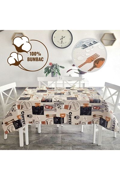 Pucioasa Teflon-coated cotton tablecloth, round, diameter 160cm, Coffee V3