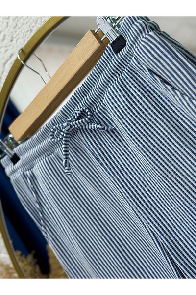 MİHRA STORE Mirenya Striped Wide Leg Trousers-Ci5228 Navy Blue