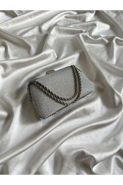 Mia Collection Βραδινό φόρεμα λέιζερ Μοντέλο Τσάντα αρραβώνων Ασημί