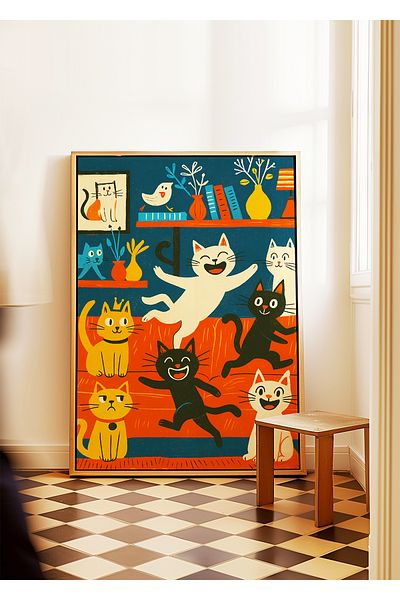 ARTHOUSECOLLECTIVE Αφίσα γάτας - Cat Party - Αφίσα χωρίς πλαίσιο