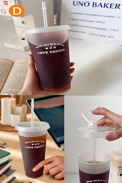 AYGÖREN HOME 700ml Cute Plastic Straw Cup with Lid |   Bpa Free Cold Drink Cup for Coffee Presentation