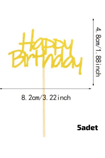 ÇEÇEN HOME (5 Pcs) Happy Birthday Written Cupcake Cake, Cake Toothpick Ornament