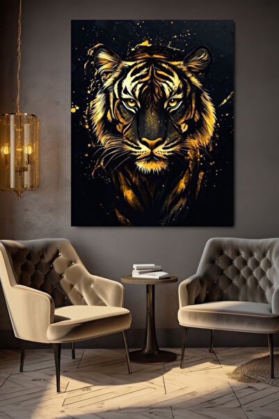 özkacar TABLIE ARTISTICĂ PE PÂNZĂ CU TIGRU VOPSIT ÎN GALBEN, DECOR DE PERETE ...