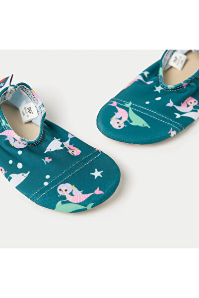 Juniors All-Over Mermaid Print Slip-On Pool Shoes