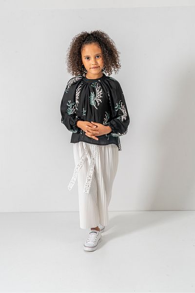 DFN Capri Pleated Trousers Scalloped/Embroidered Blouse/Shirt Gakım