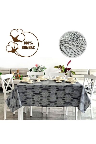Pucioasa Teflon-coated cotton tablecloth, round, diameter 160cm, hexagonal pattern