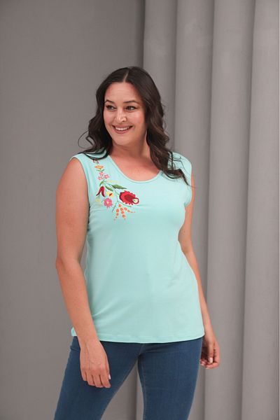 Esina Women's Viscose Zero Sleeve Embroidered Blouse