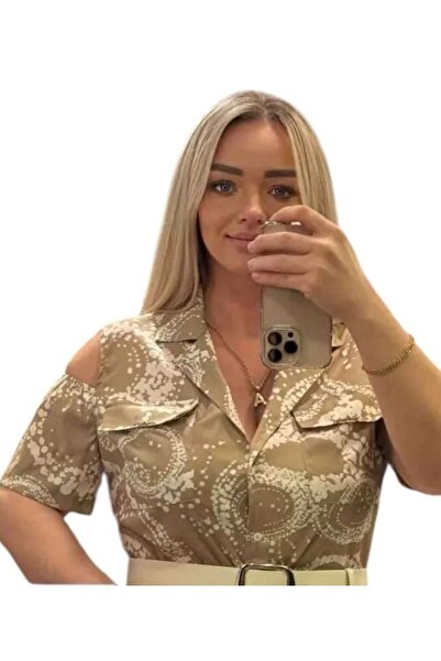 TESSY KADIN BÜYÜK BEDEN DESENLİ-KEMERLİ ELBİSE