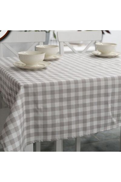 Pucioasa Teflon-coated cotton tablecloth, round, diameter 140cm, white-gray squares