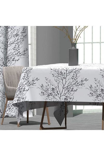 Pucioasa Teflon-coated cotton tablecloth, 160x220cm, gray twigs