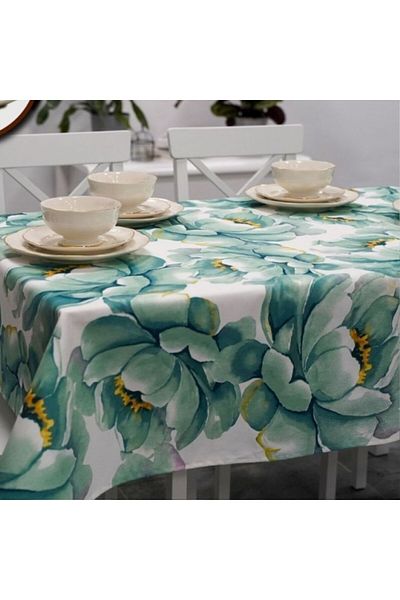 Pucioasa Teflon-coated cotton tablecloth, 140x180cm, green floral pattern