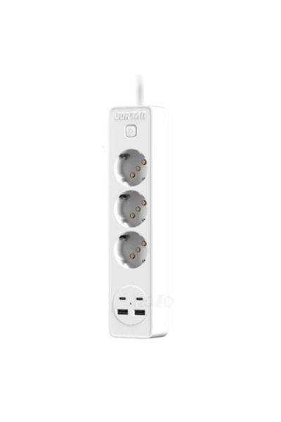 Jortan Prelungitor cu 3 prize, 2 porturi USB, 2 porturi USB Type C, JORTAN, lungime cablu 2m