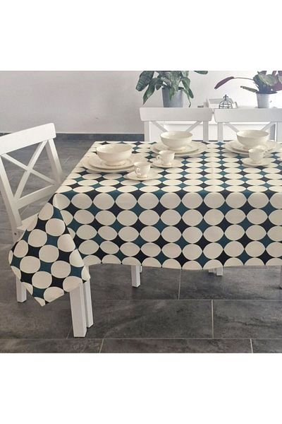 Pucioasa Teflon-coated cotton tablecloth, 140x180cm, geometric pattern with polka dots