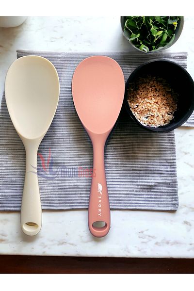 Multiamo Hard Tip Heat Resistant Fireproof Non-Stick Silicone Spoons 2 Pack 22 Cm