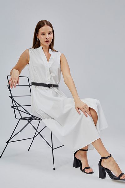 Bolivente Rochie ecru din poplin de bumbac cu decolteu C cu centură