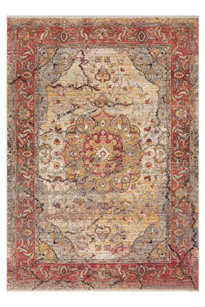 Moqa A Different Carpet Anadolu 4009 Kırmızı Otantik Desenli Halı - Antialerjik, Pamuk Taban, 6 mm Hav Yüksekliği