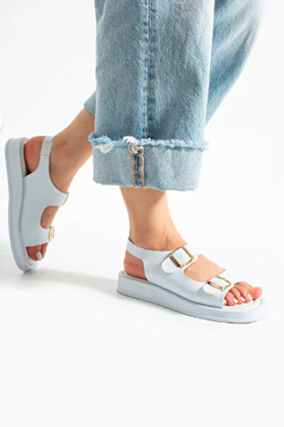 BOUIS Women's White Daily Comfortable Sole Double Buckle Sandals Summer Lightweight High Sole Sea Pool Stylish Slippers