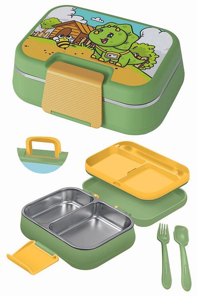 Emofom Happi Nutrition Container 1 Liter Stainless Steel 2 Compartment Leakproof Food Storage Container