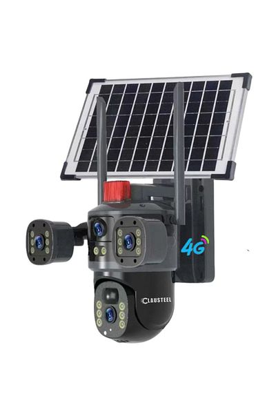 CLAUSTEEL Cameră de supraveghere 2 în 1 cu panou solar, vedere triplă, conexiune SIM 4G, 6MP, 10.800 Mah