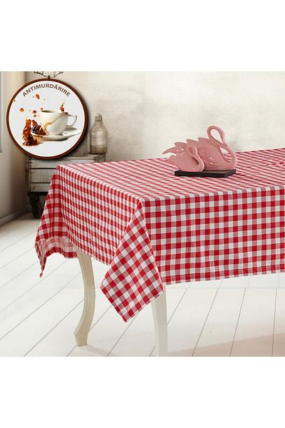 Pucioasa Teflon-coated cotton tablecloth, 120x160cm, red squares