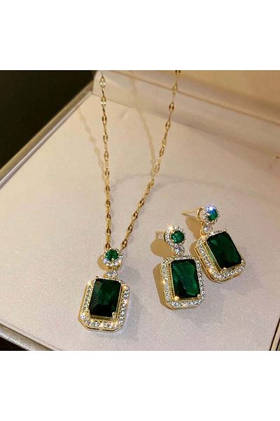 MOONGLOW ACCESSORIES Colier și cercei Green Dream