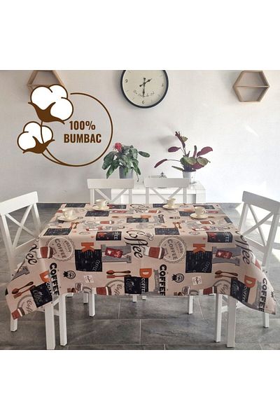 Pucioasa Teflon-coated cotton tablecloth, round, diameter 160cm, coffee V2