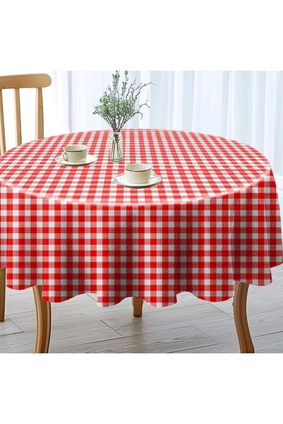 Pucioasa Teflon-coated cotton tablecloth, round, diameter 160cm, red squares