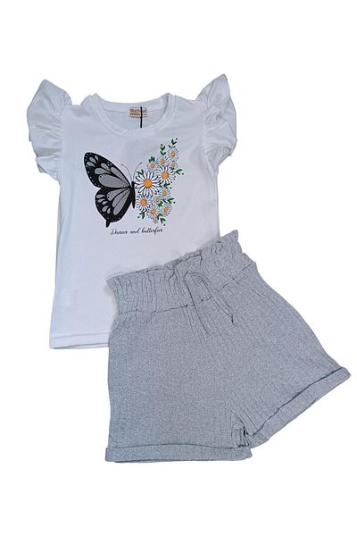 Kamex Butterfly Printed Ribbed Shorts Girl's Suit