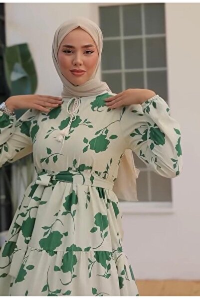 Butik keten desenli elbise