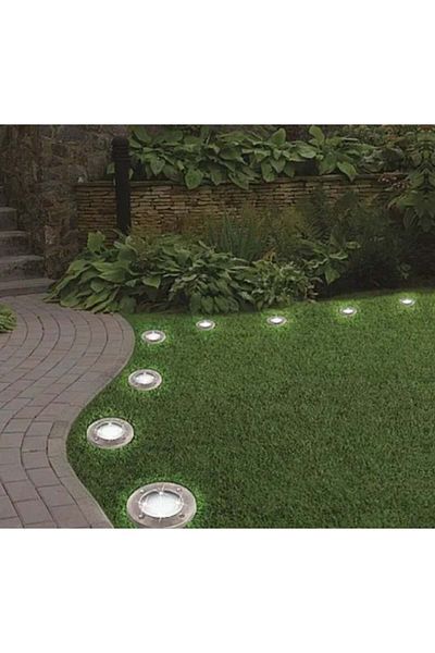 divendi-ro Set of 4 Silver Metallic Solar Garden Disk Lights for Garden