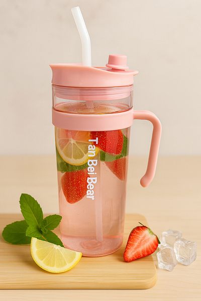 İNTER LİFE Motivational Water Bottle with Handle and Straw Suitable for Daily Use Bpa-Free Water Bottle Suitable for Detox 1.2 ml