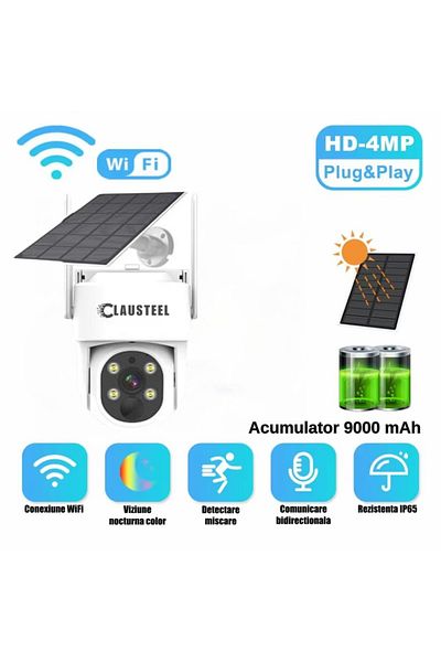 CLAUSTEEL Surveillance Camera With Solar Panel Included, Wifi, 4mpx, 9000mah Battery