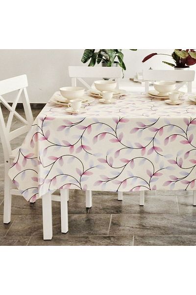 Pucioasa Teflon-coated cotton tablecloth, 140x180cm, Pink-lilac leaves