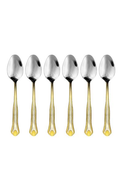 Kitchen Life Set of 6 Piraye Stainless Steel Gold Embroidered Teaspoon