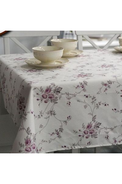 Pucioasa Teflon-coated cotton tablecloth, round, diameter 180cm, purple floral pattern