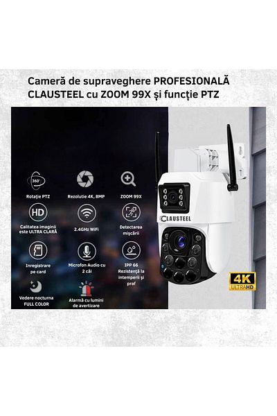 CLAUSTEEL 2in1 Professional Surveillance Camera, WiFi with 99X Zoom, 8 MP, 4K, 1 KM View