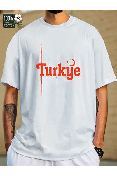 CLASİVA تي شيرت برقبة دائرية كبيرة الحجم مطبوع للجنسين من تركيا