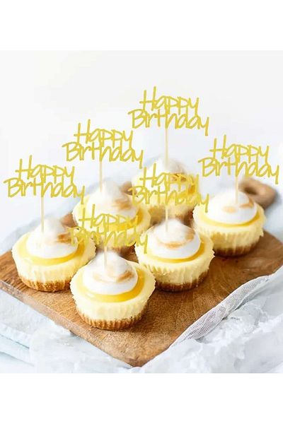 ÇEÇEN HOME (5 Pcs) Happy Birthday Written Cupcake Cake, Cake Toothpick Ornament