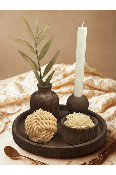 MAGGHOME0 Özel Tasarım 6'lı Bohem Vazo, Biblo ve Mum Seti (Çiçek Dahil Değildir)