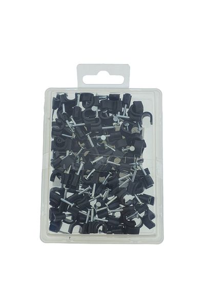 dalip Set of 100 pieces of 7mm cable clamps, 18mm steel nail, for fastening and fixing, storage box, Black