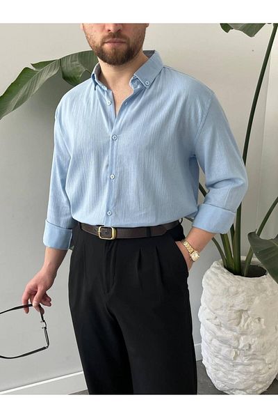 MODA Baby Blue Half Oversize Summer Shirt