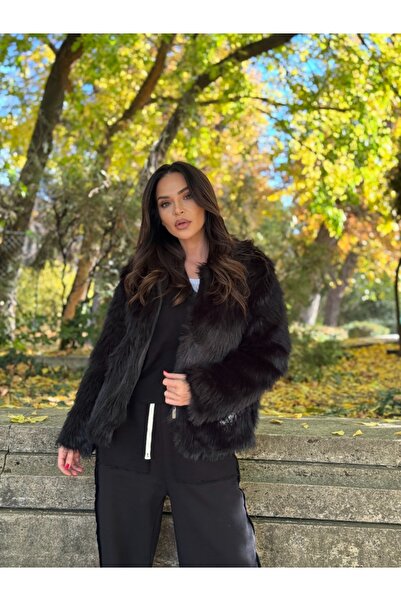 Atmosphere Fashion Haină de blană de doamnă neagră