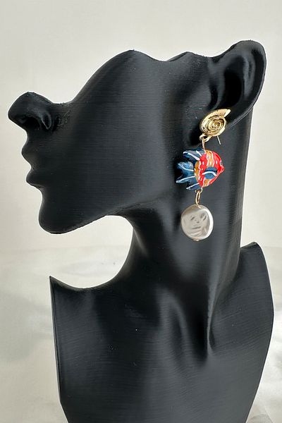 Modex Special Series Pearl Detailed Fish Hanging Earrings (6cm)