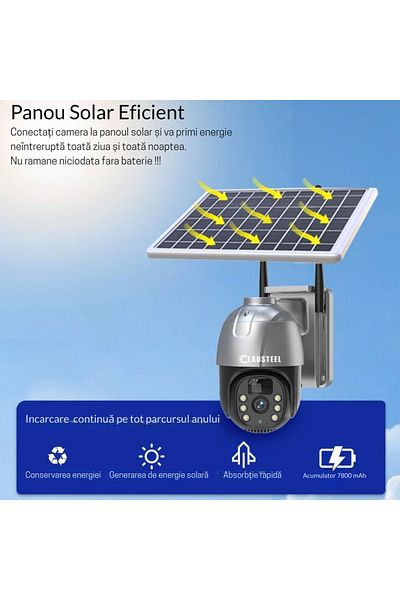 CLAUSTEEL Surveillance Camera With Solar Panel, 4 Mp Fullhd, Wireless, 7800 Mah